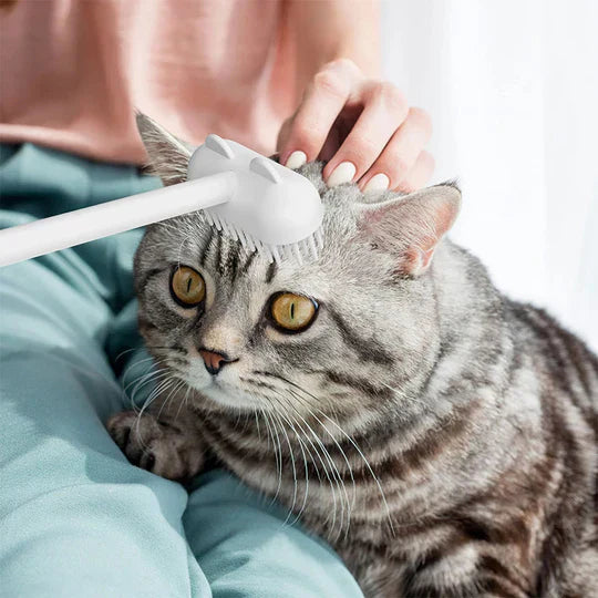 User demonstrating the easy grip of the Innovative Pet Grooming Massage Brush