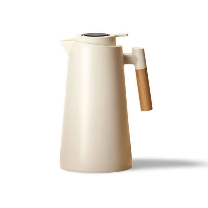 Digital temp display thermal pitcher with a beautiful wooden handle. Great for entertaining or daily use.