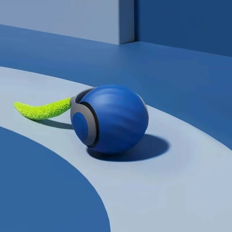 Rechargeable interactive cat toy, a blue rolling ball offering automatic motion and exercise.