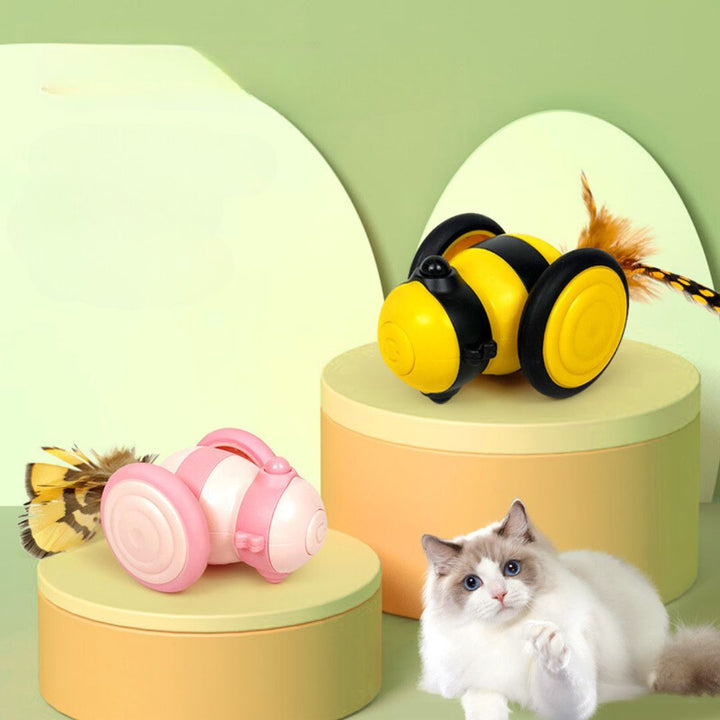 Interactive bee design cat toy with feathers, perfect for engaging pets