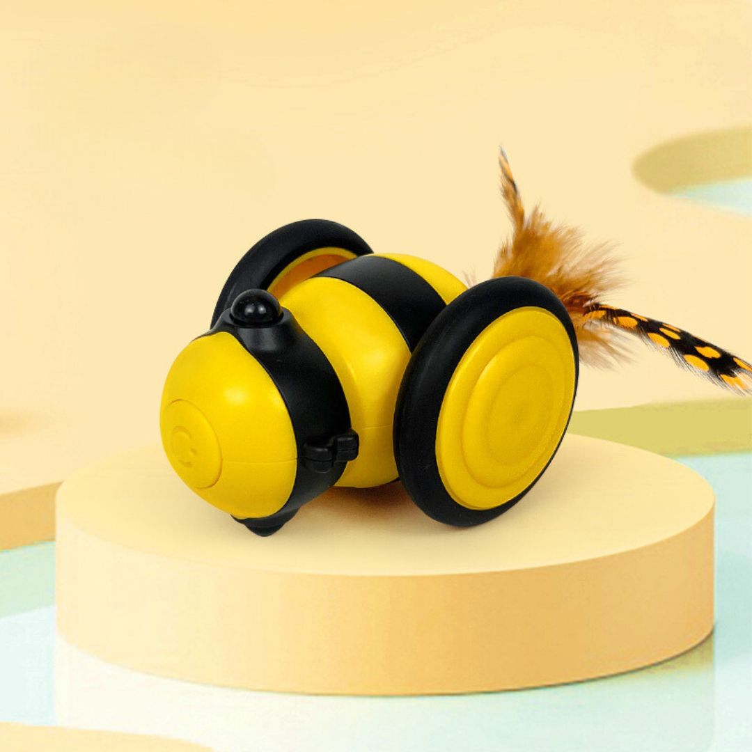 Durable interactive cat toy featuring a bee and feathers, great for exercise