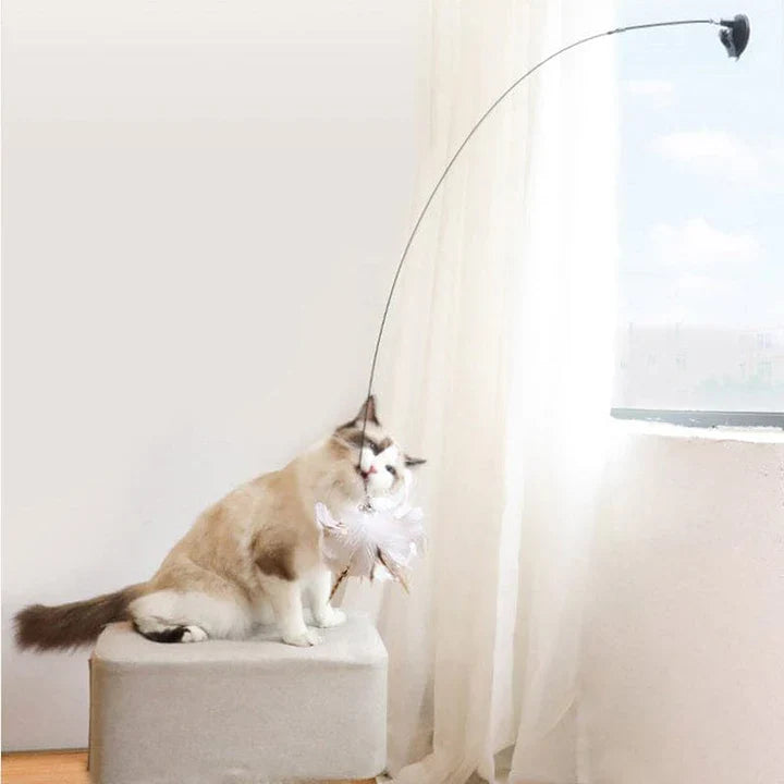 Interactive cat wand with bird and feather attachments, perfect for stimulating play.
