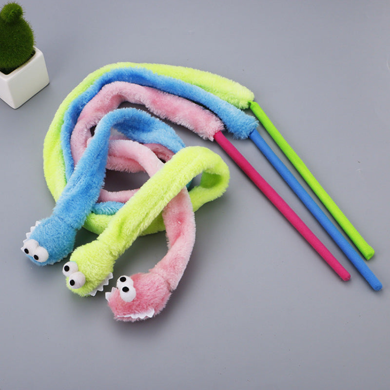 Blue interactive cat wand with a soft plush worm, perfect pet supply for playful cats