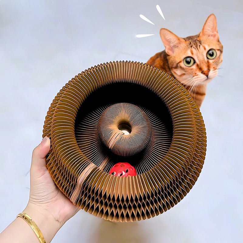 Pet supplies: Accordion cat scratcher with a stimulating ball tracking game