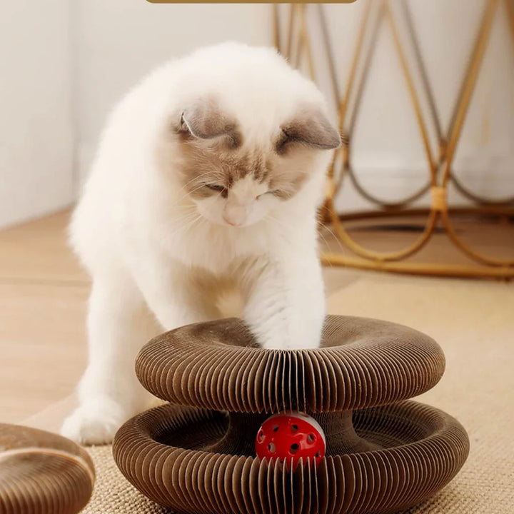 Interactive accordion scratcher for cats, promoting play and healthy claws