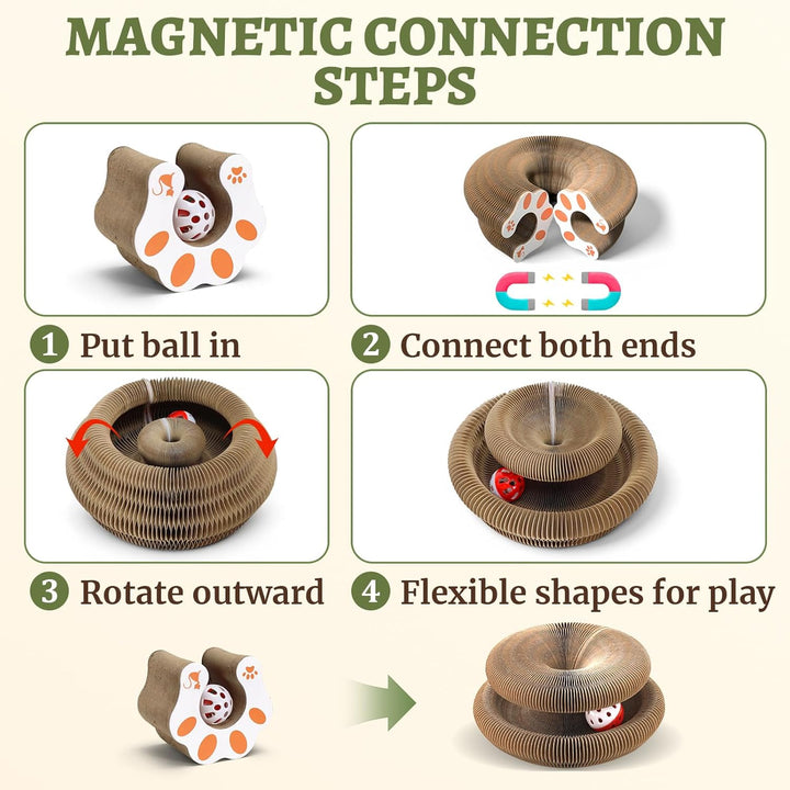 Engaging cat accordion scratcher toy with a built-in ball track for pets