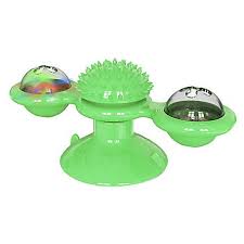 Pet supplies: interactive cat toy, a vibrant spinner carousel, promoting cat enrichment and exercise.