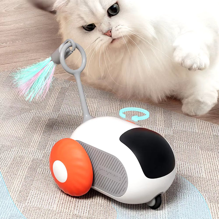 Dynamic interactive cat chase toy with unpredictable motion, perfect for engaging pet play & feline fun.