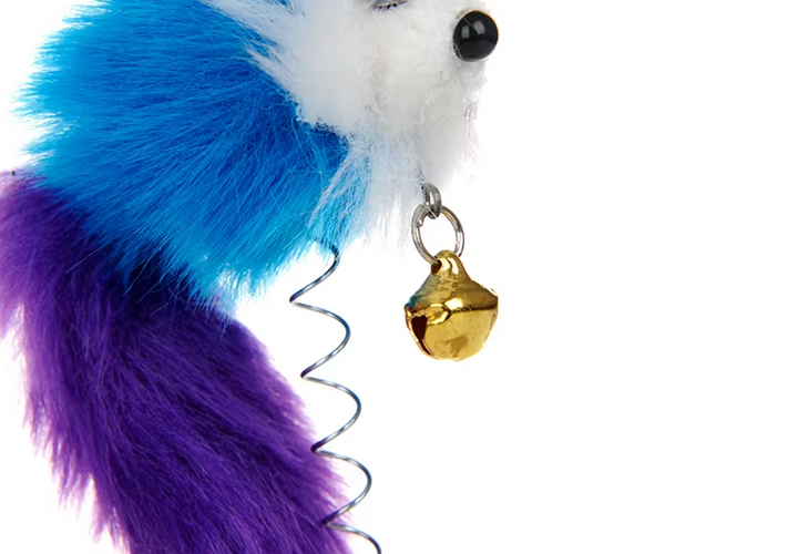 Variety of colorful feather mouse cat toys featuring a robust suction cup and bell, ideal for engaging play.