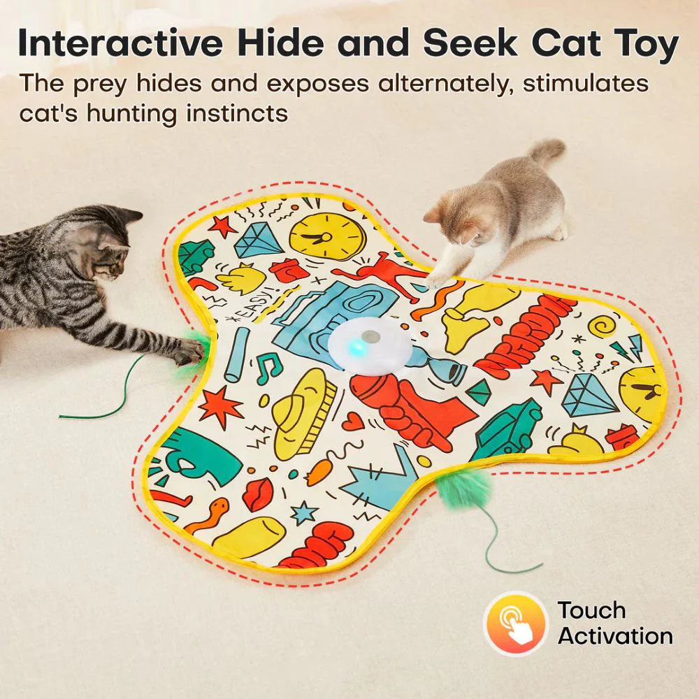 Automatic pet toy with erratic feather movement to engage cats in play
