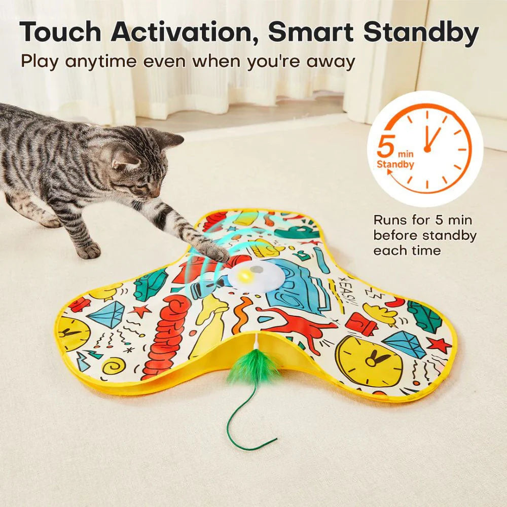 Electronic cat toy for indoor cats, providing stimulating feather chase game