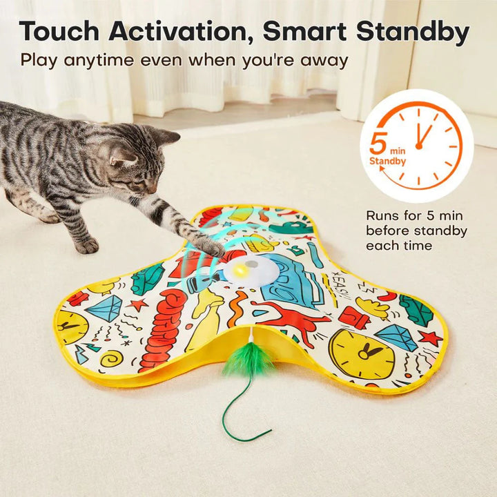 Electronic cat toy for indoor cats, providing stimulating feather chase game