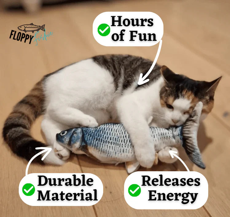 Realistic floppy fish cat toy, USB rechargeable and motion activated fun for cats