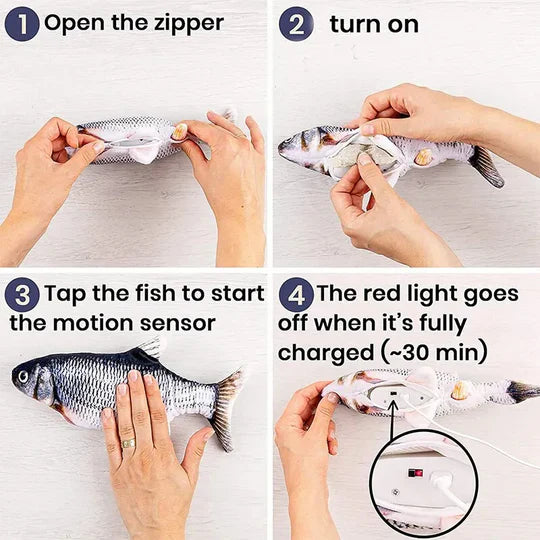 Cat playtime essential: motion activated floppy fish toy, USB rechargeable for pets