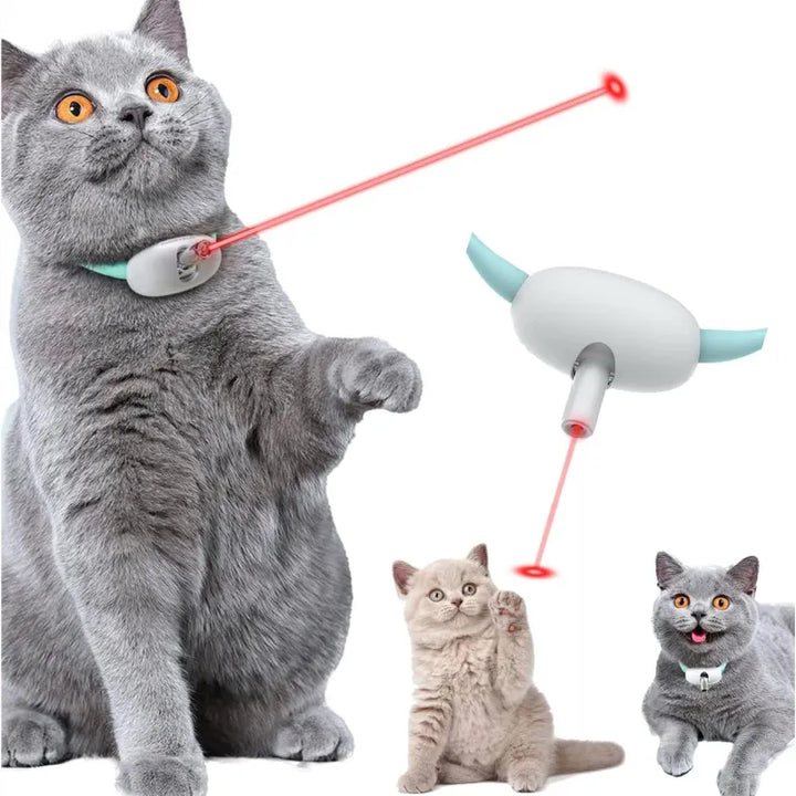 Interactive cat laser pointer toy, red beam on wall, stimulating feline activity & exercise