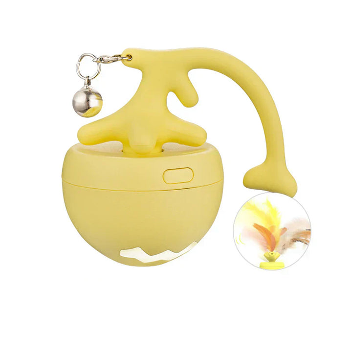 Feather cat play ball, designed to encourage pouncing and active play in cats.