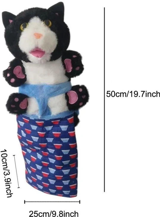 Close-up of interactive cat play glove, detailed & realistic fur texture for pets