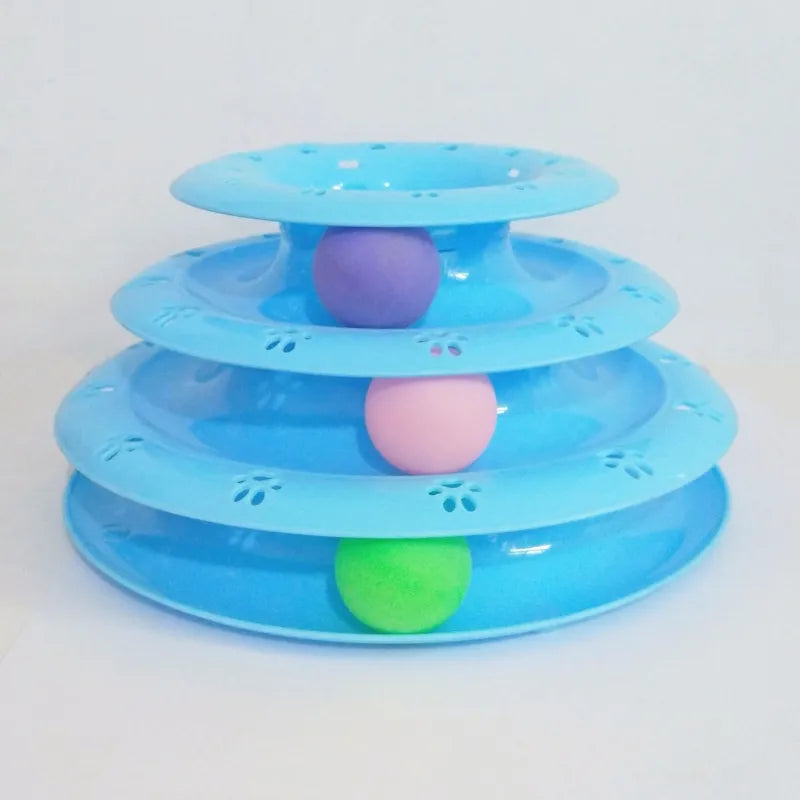 Cat enrichment toy: sturdy play pyramid tower with balls, an interactive cat toy for hours of feline fun.