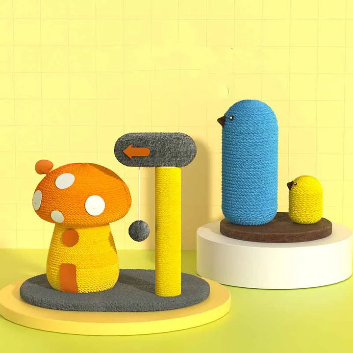 Kitten play station: compact, interactive scratching post with soft perches and balls