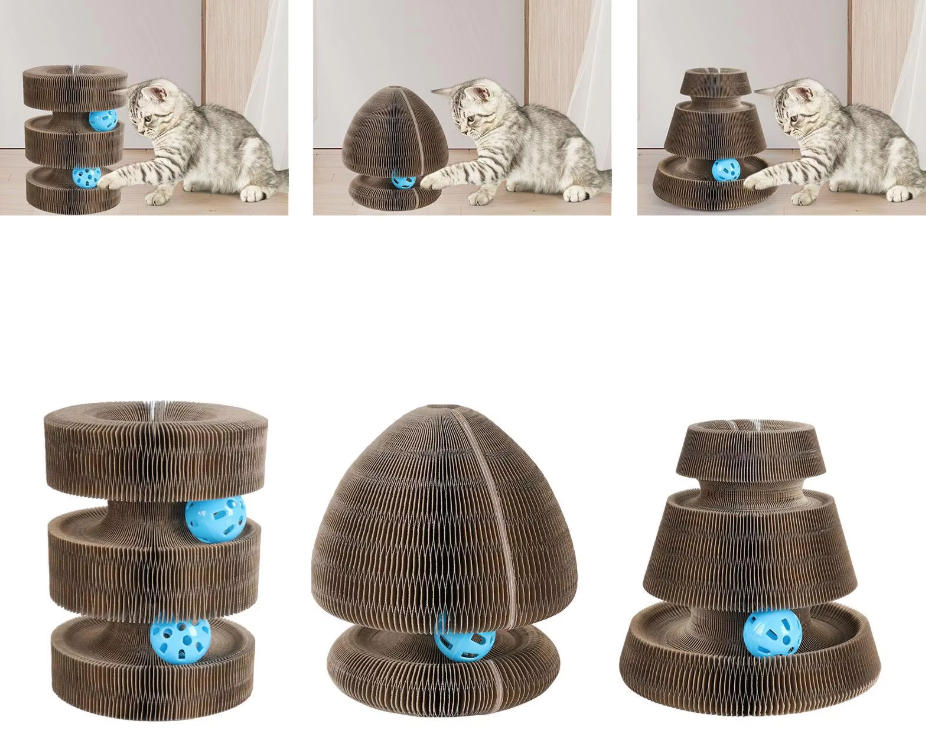 Interactive cat play tower, a perfect cardboard scratcher for keeping cat claws healthy and sharp.