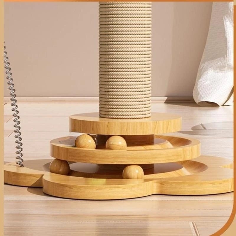 Sisal cat scratching post with turntable, an interactive cat toy for healthy claws and endless feline fun