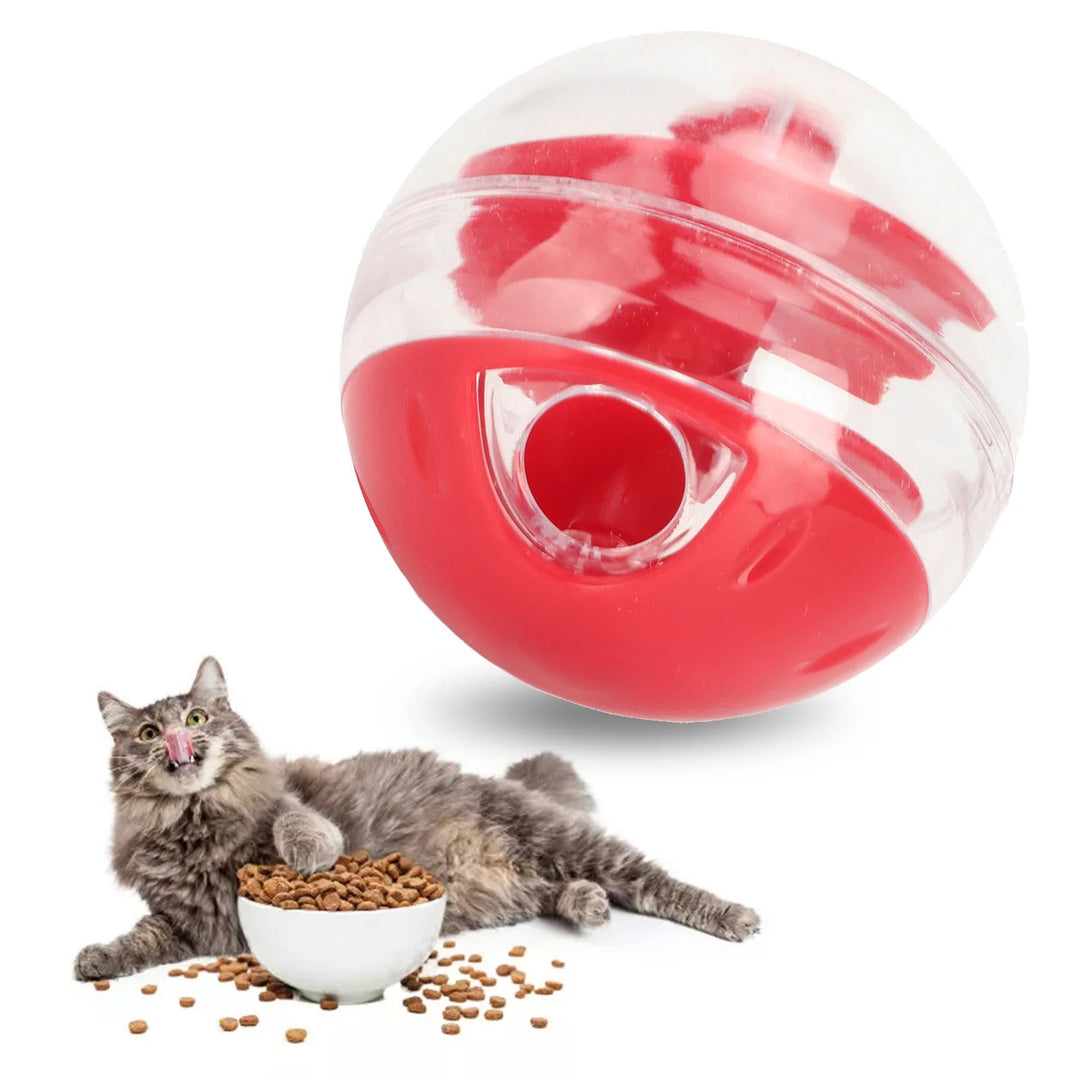 Cat enrichment toy: a slow feeder, interactive treat dispenser for healthy eating and playful activity.