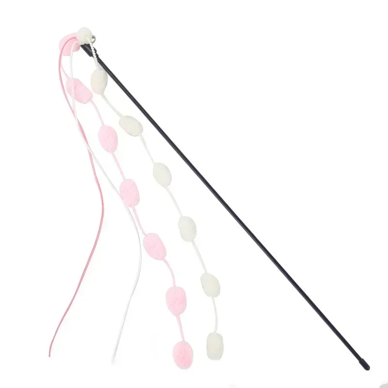 Interactive cat teaser wand with bell and colorful tassel, perfect for pet exercise and playful kittens