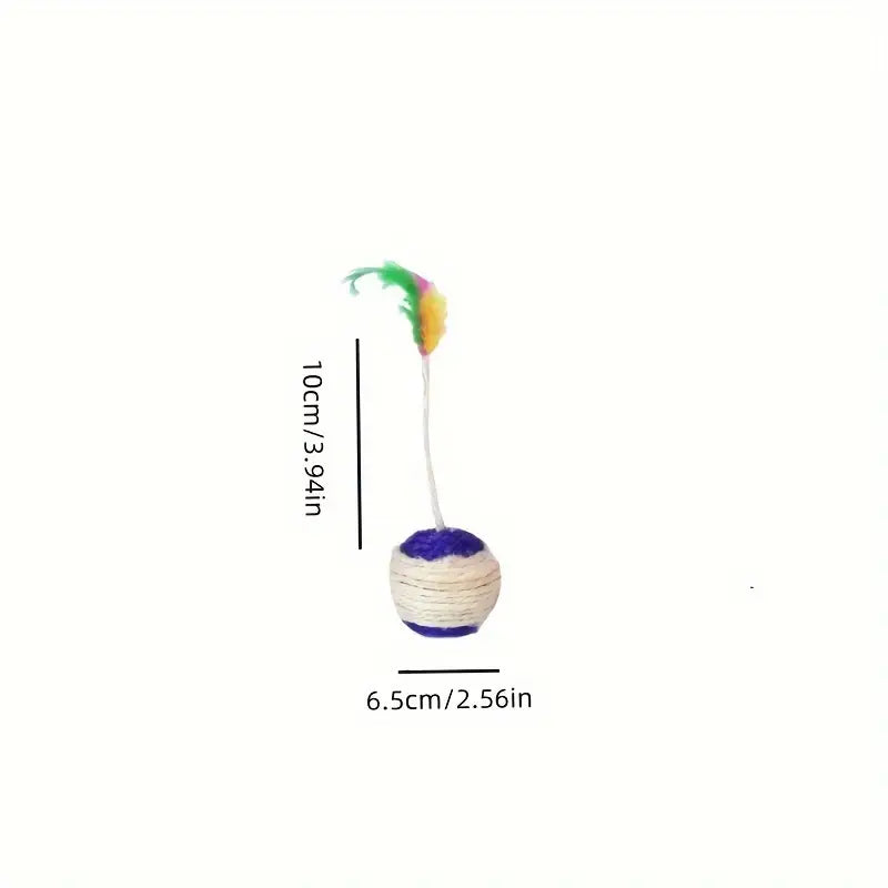 Orange interactive cat toy ball featuring a feather and sisal rope for pet enrichment and exercise.