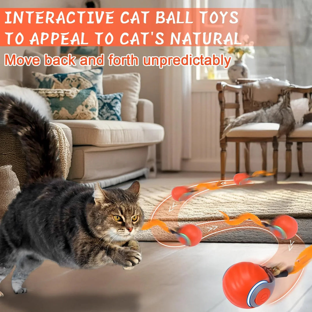 Automatic pet toy ball for cats with motion sensor and colorful tail