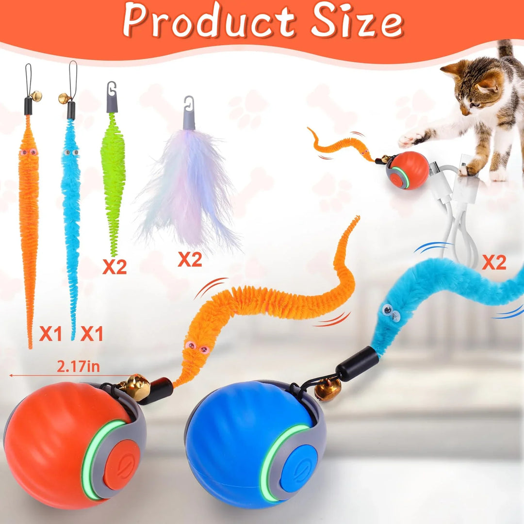 Battery-operated cat toy ball with motion-activated sensor for endless fun