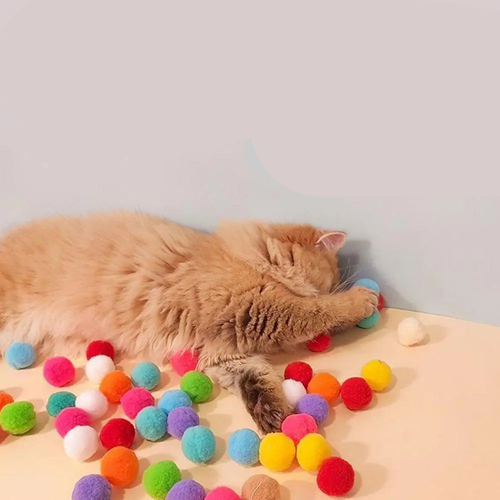 Close-up of a mini cat toy launcher, designed for quiet pet exercise with soft plush balls for cats