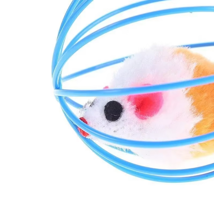 Cat supplies: interactive mouse in cage with long feather tail for Pethouse