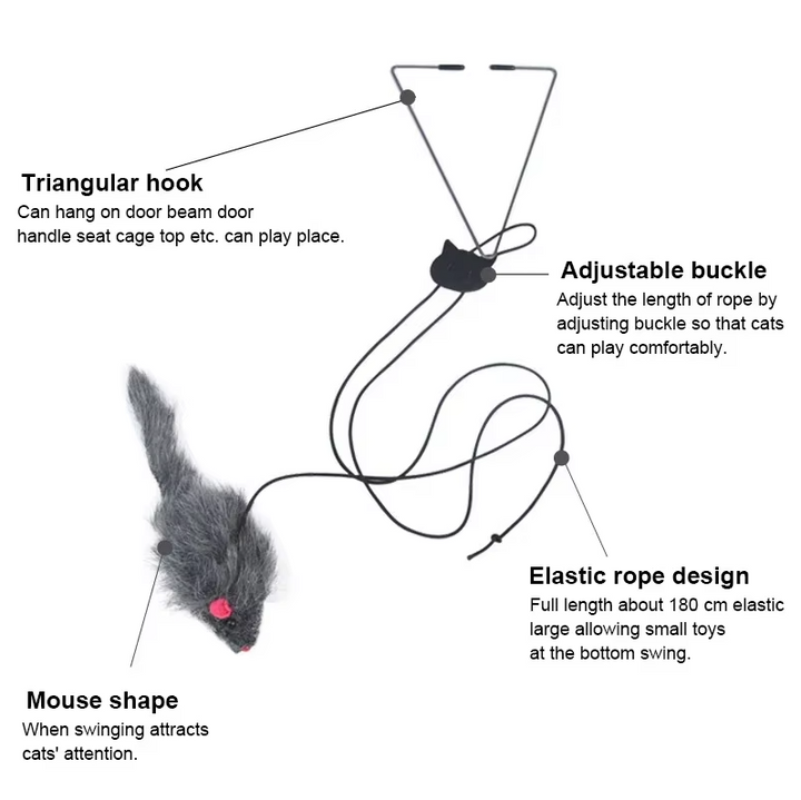 Interactive cat door toy, featuring a realistic jumping mouse, designed for stimulating pet exercise.