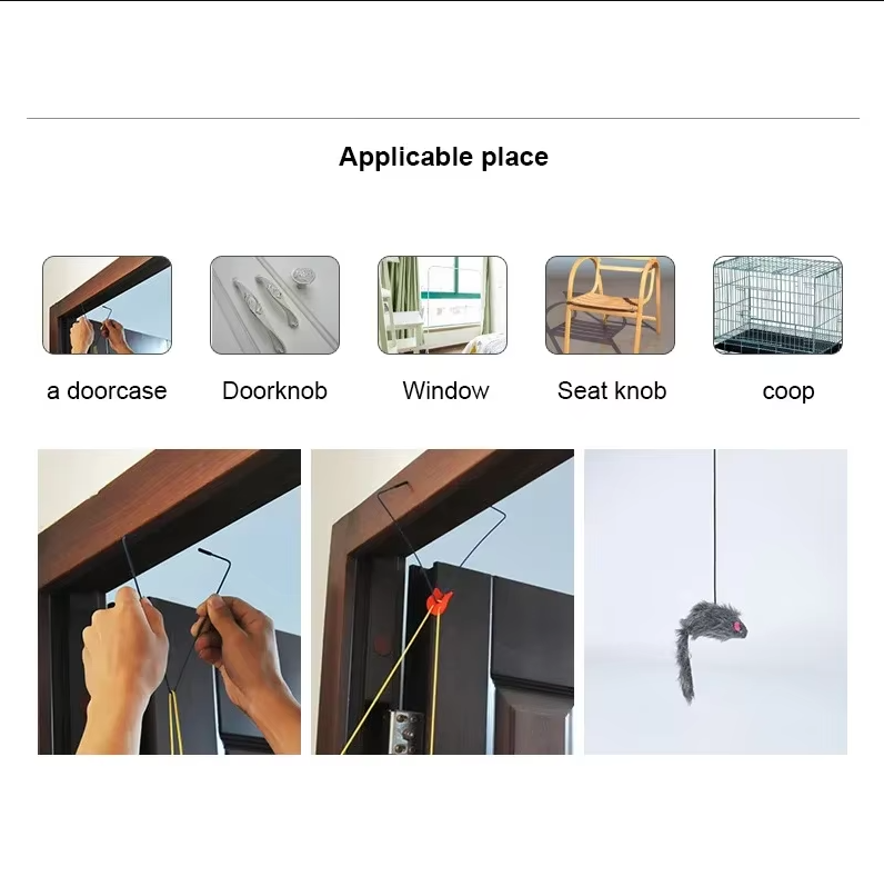Engaging cat door toy with a lifelike jumping mouse, offering enrichment and exercise for your pet.