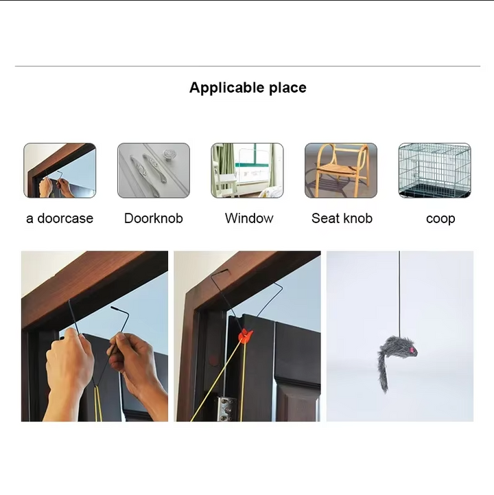 Engaging cat door toy with a lifelike jumping mouse, offering enrichment and exercise for your pet.