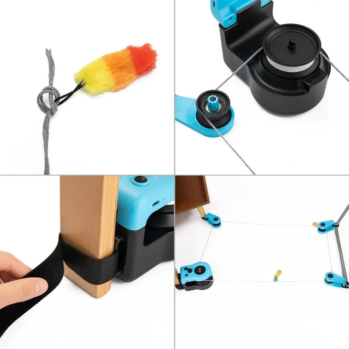 Close-up of an adjustable speed interactive cat toy, promoting feline enrichment