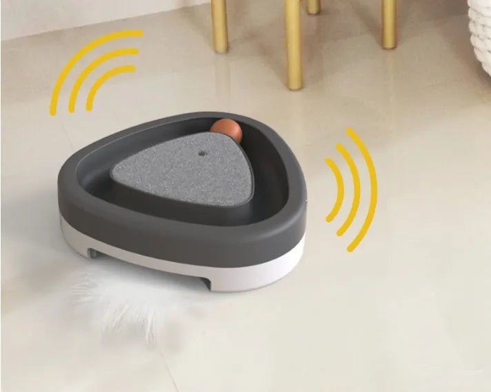 Portable interactive cat toy with a central scratch pad and circular play track, suitable for all felines