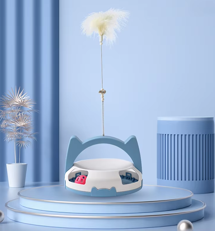 Engaging cat feather toy with attached rolling ball, perfect for kitten exercise