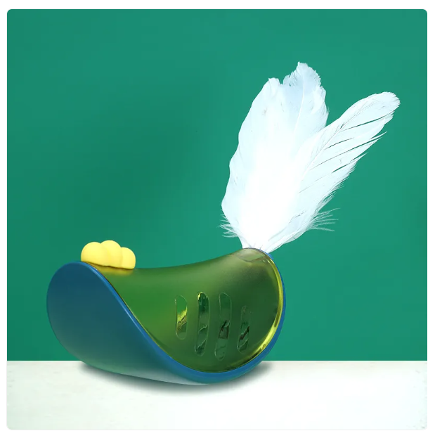 Cat accessory: Interactive feather toy with snack dispenser to encourage active feline play