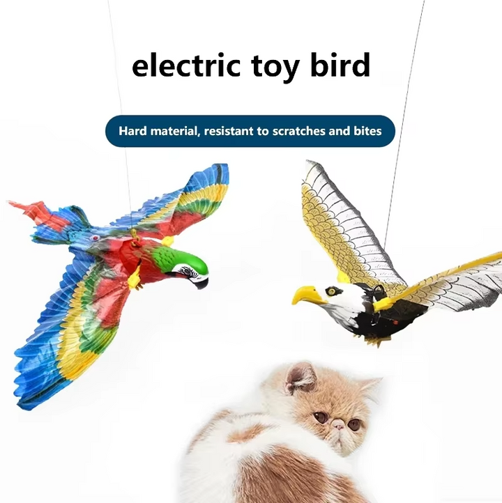 Close-up of an interactive flying cat toy, highlighting its features for active pet play and enrichment.
