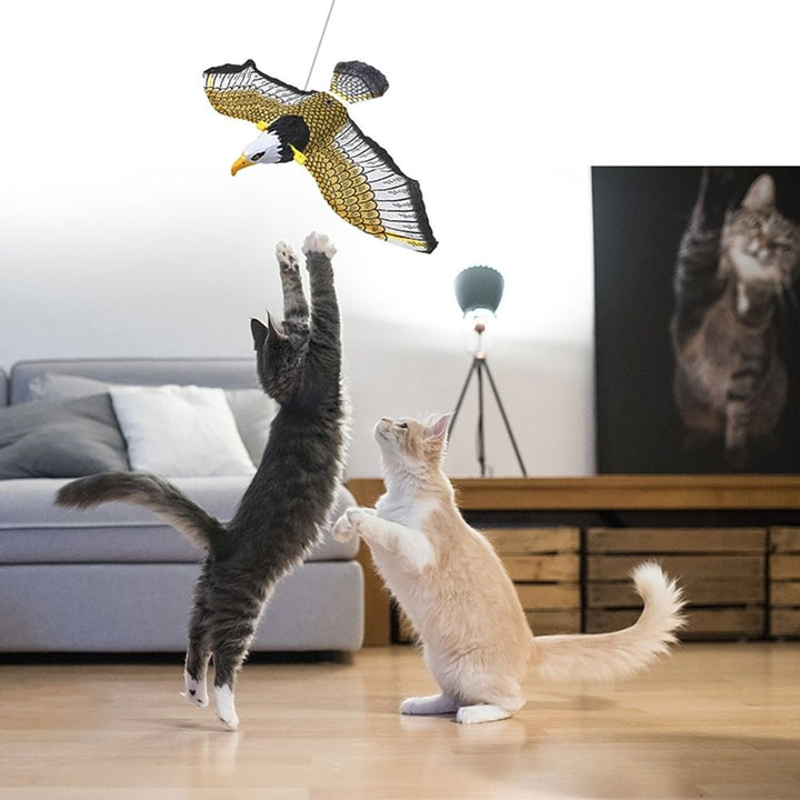 Pet exercise interactive cat toy with realistic bird sound and flapping wings for playful cats