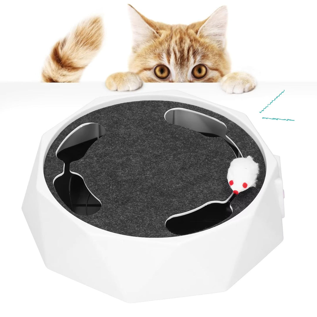 Engaging cat enrichment toy with a motorized mouse, perfect for keeping pets active and happy.