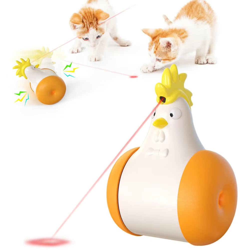 Interactive cat toy with red laser, enticing a playful feline for engaging exercise and fun.