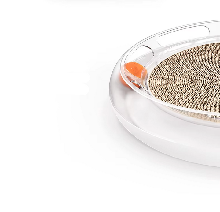 Feline fun: interactive cat toy featuring a replaceable scratching board & stimulating play balls