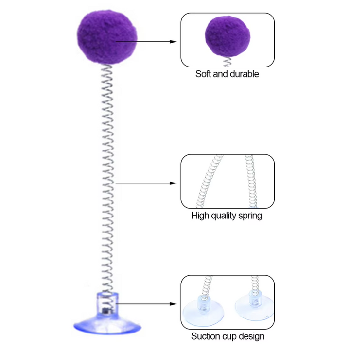 Feline enrichment toy: cat feather wand with sturdy suction cup for versatile play.