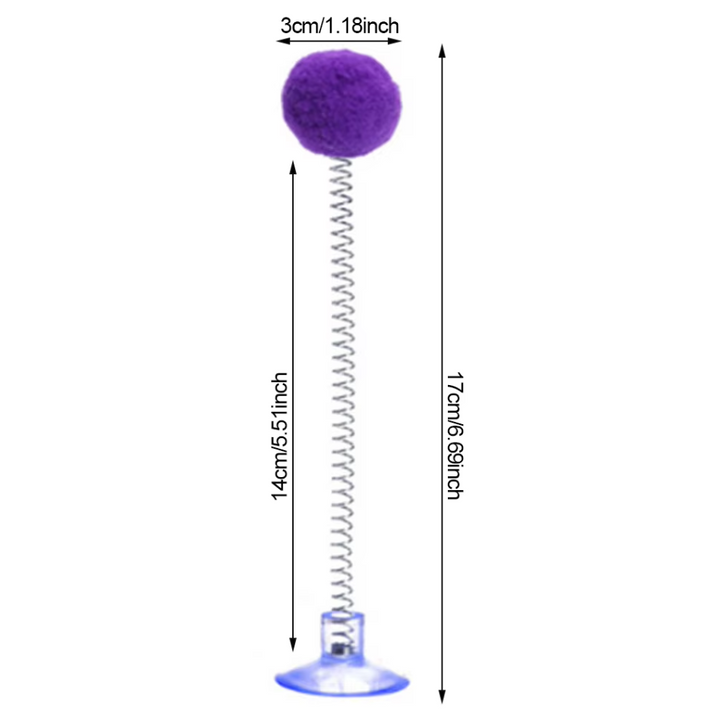 Playful feather wand cat toy featuring a powerful suction cup mount for any smooth surface.