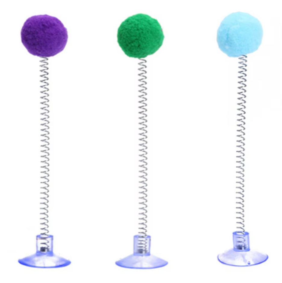 Engaging interactive cat toy; a feather wand on a secure suction cup base for active felines.