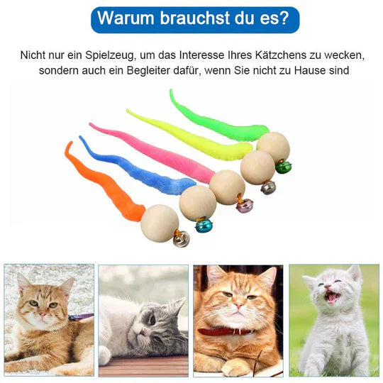 Interactive cat toy with wagging tail & bell, stimulating feline hunting instincts for playtime fun