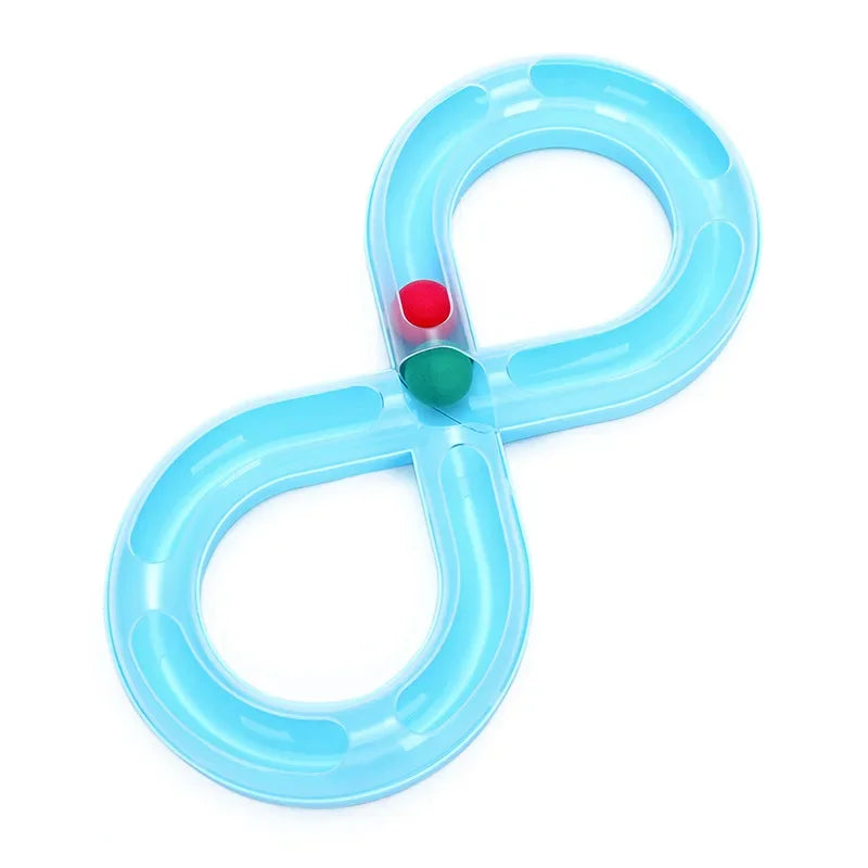 Interactive cat track toy with rolling ball, designed for stimulating pet play and exercise, compact.