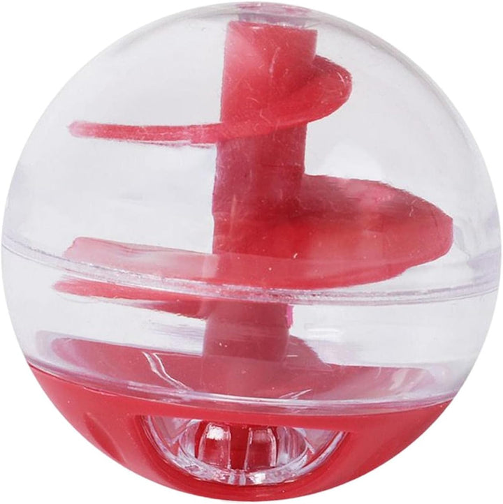 Close-up of interactive cat treat dispenser ball, a puzzle toy for treats and engaging playtime.